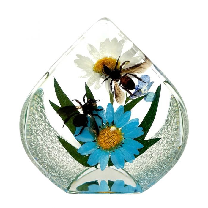 Real Honeybee &amp; Flower – Resin Tear Drop Paperweight (2.5” x 2.5” x 1.5”)