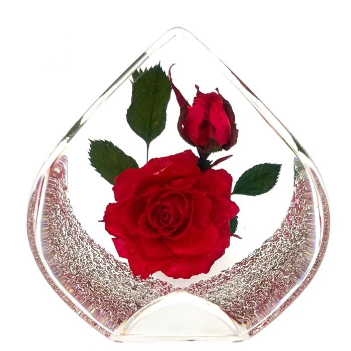 Real Flower Red Rose – Resin Tear Drop Paperweight (2.5” x 2.5” x 1.5”)