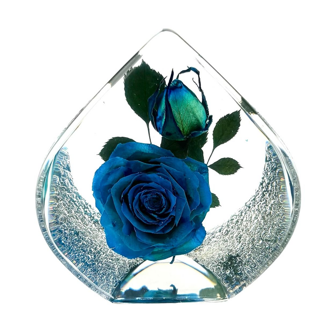 Real Flower Blue Rose – Resin Tear Drop Paperweight (2.5” x 2.5” x 1.5”)