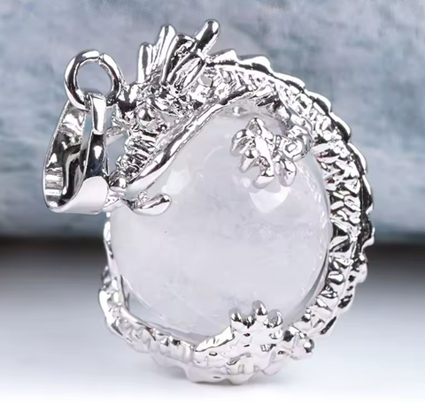 Dragon Wrapped Quartz Crystal Pendant   – Natural Stone Energy Charm - Real Nature Gifts