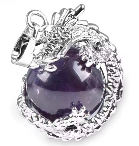 Dragon Wrapped Amethyst Pendant   – Natural Stone Energy Charm - Real Nature Gifts