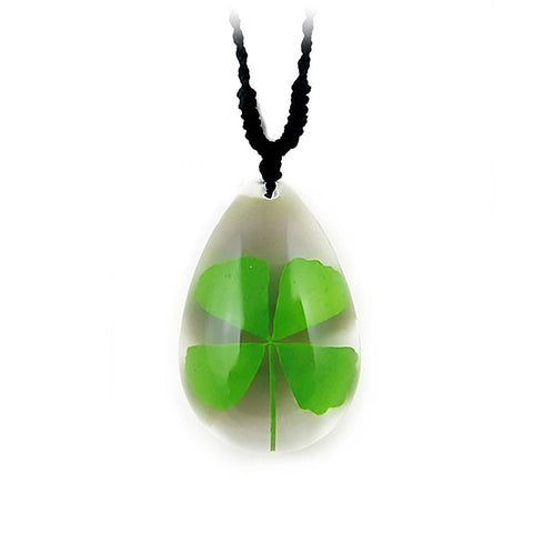Real 4 Leaf Clover Clear Teardrop Necklace in Resin – Real Nature Gifts