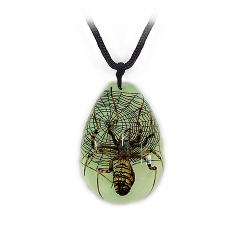 Real Spider Necklace Teardrop Shaped Glow In The Dark Large Real Nature Gift