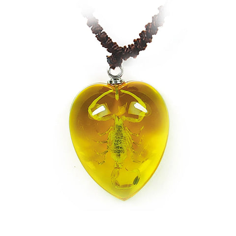 Real Bark Scorpion Necklace Heart Shaped Amber Resin Real Nature Gift