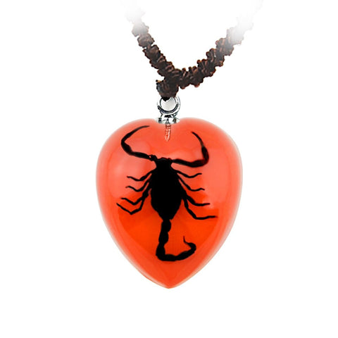 Real Black Scorpion Necklace Heart with Red Real Nature Gift Jewelry With Box