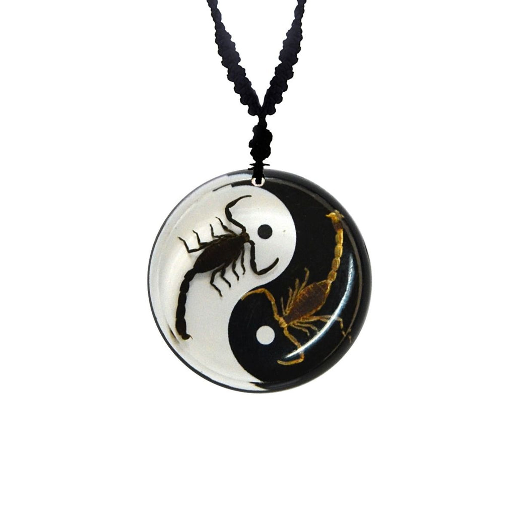 Real Bark Scorpion and Emperor Scorpion White / Black Yin-Yang Necklace Real Nature Gift