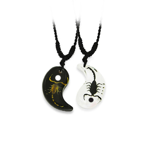 Real Bark Scorpion and Emperor Scorpion White / Black Yin-Yang Friendship / Valentines Necklace Real Nature Gift
