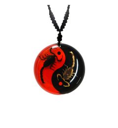 Real Bark Scorpion and Emperor Scorpion Black / Red Yin-Yang Necklace Real Nature Gift