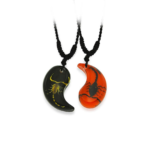 Real Bark Scorpion and Emperor Scorpion Red / Black Yin-Yang Friendship / Valentines Necklace Real Nature Gift