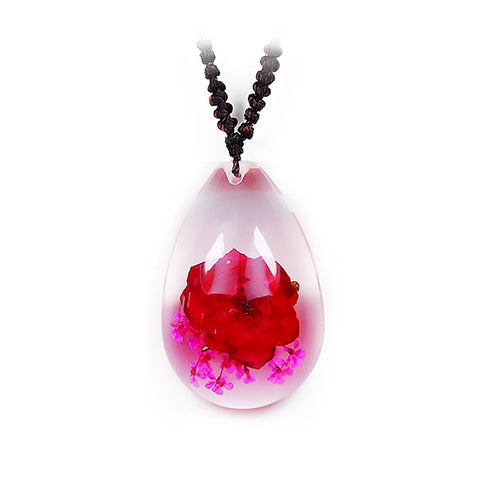 Real Flower Mini-Rose Clear Teardrop Necklace in Resin – Real Nature Gifts