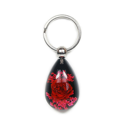 Real Flower Mini-Rose Black Red Teardrop Keychain in Resin – Real Nature Gifts