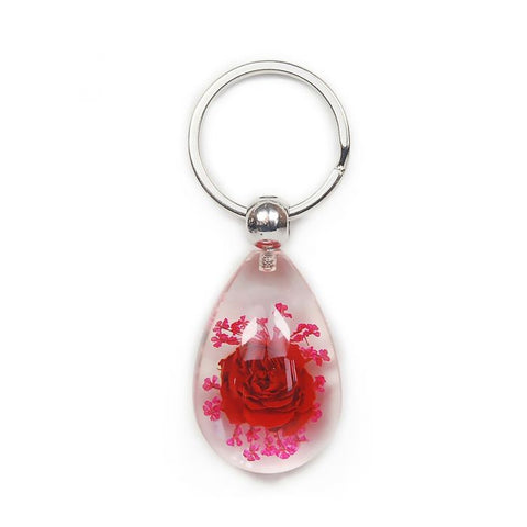 Real Flower Mini-Rose Clear Teardrop Keychain in Resin – Real Nature Gifts