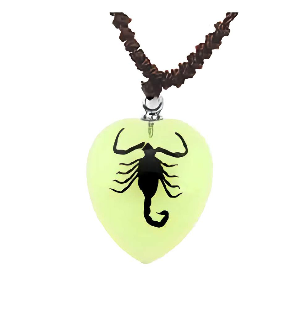 Real Black Scorpion Necklace Heart Shaped Glows In The Dark Real Nature Gift