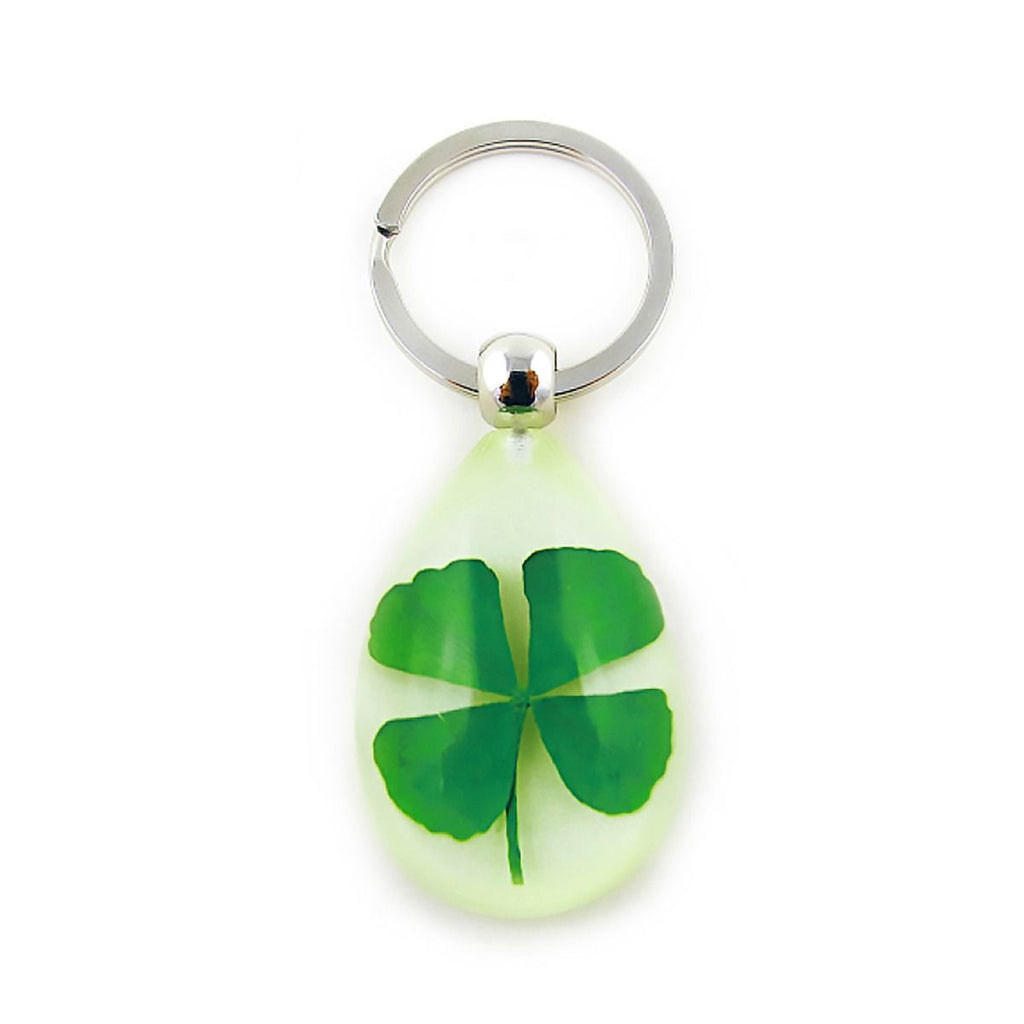 Real 4 Leaf Clover Clear Teardrop Keychain Glow In The Dark – Real Nature Gifts
