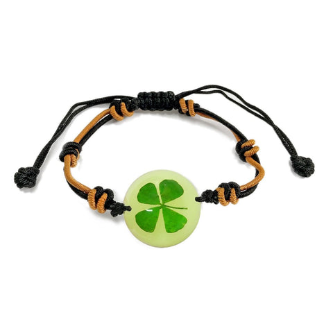 Real 4 Leaf Clover Glow In The Dark Teardrop Bracelet in Resin – Real Nature Gifts