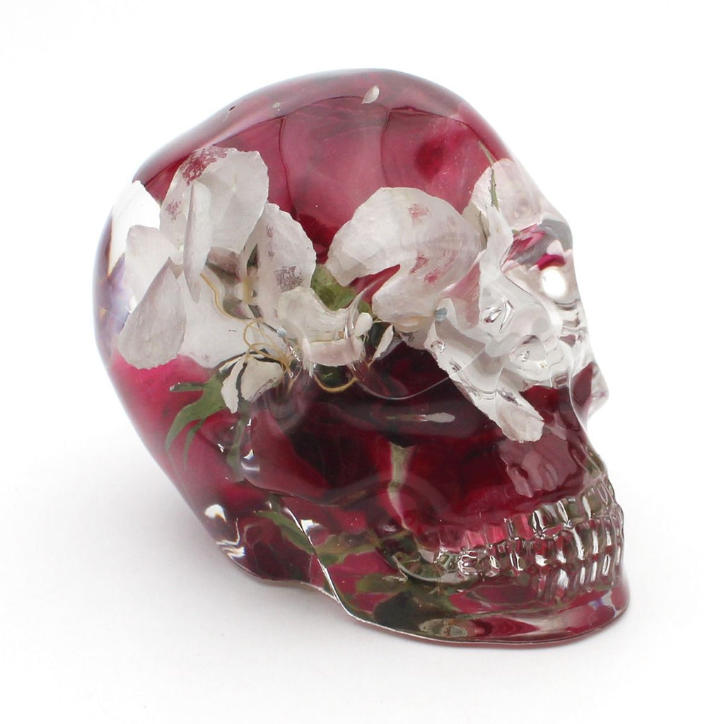 Real Flower In Clear Resin Skull Shaped Desktop Decoration Real Nature Gifts